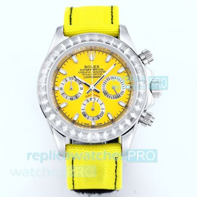 AAA Replica Rolex Daytona Yellow Dial Diamond Quartz Chronograph Watch 